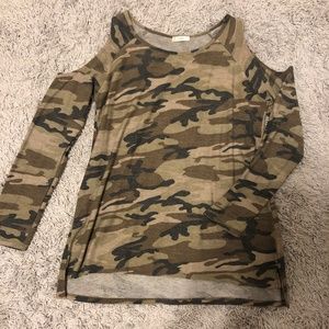 Camo Cold Shoulder Top